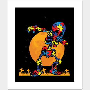 Dabbing Skeleton Autism Awareness Halloween Gift Posters and Art